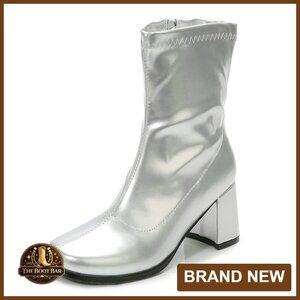 Mid Calf Block Heel Go Go Boots Square Toe Zipper Retro Disco